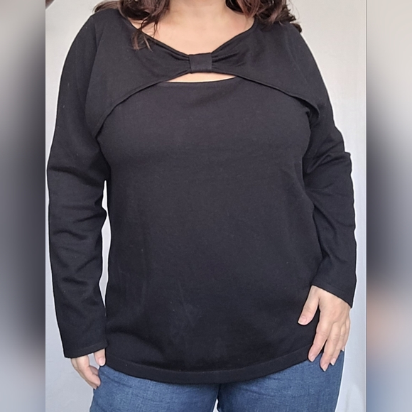 Lane Bryant Women's Long Sleeve Cut Out Bow Chest Black Acryl 18-20 - Picture 9 of 11